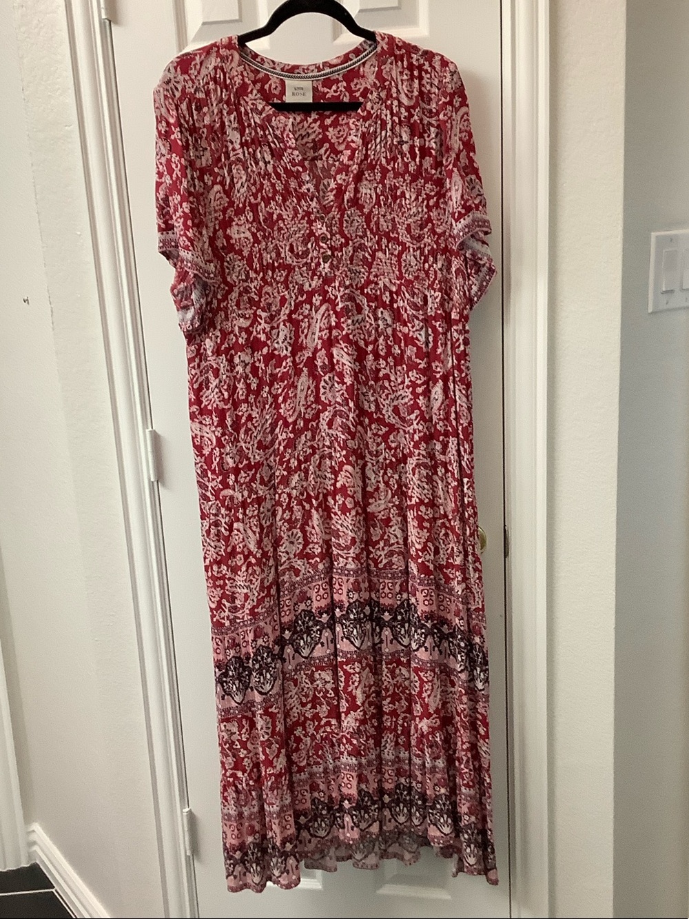 Knox Rose Red Printed V-Neck Maxi Dress with Border Detail